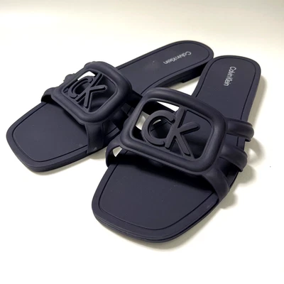 NWOB CALVIN KLEIN Yoana Slide Sandal Navy Blue Size 7 Logo Rubber Pool Beach - Image 1 of 4