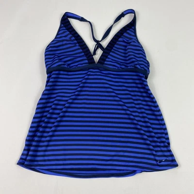 Maiô Nike Tankini Swim feminino listrado azul médio preto costas cruzadas NESS7255 - Imagem 1 de 4