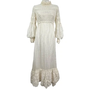 Abito vintage Prairie Cottagecore vittoriano manica bishio ricamato avorio XS - Foto 1 di 14