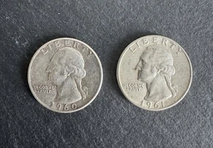 1960 P & 1961 P Washington Silver Quarters - Picture 1 of 2