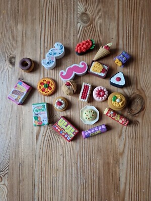 VINTAGE NOVELTY ERASER RUBBER 1980's COLLECTION SET OF 7 GOMMES PRINCE