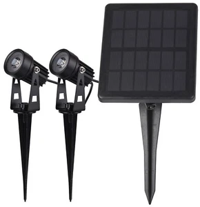 Gartenstrahler Set Solar mit 2 Spots Solarzelle, Erdspieß, 3000k, IP65 - Bild 1 von 8