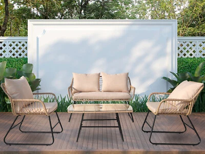 VIXLON Juego de Muebles de Patio Exterior Sofá de Conversación Juego de Silla de Ratán Cojín Foto 1 de 4