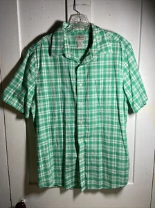 LL Bean Shirt Mens M Green White Plaid Short Sleeve Slightly Fitted Button Up - Imagen 1 de 7