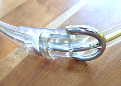 VTG Women's Belt Lucite Acrylic Clear Jelly 40 to 42 Med Silver Stripe Groovy - Image 1 of 4