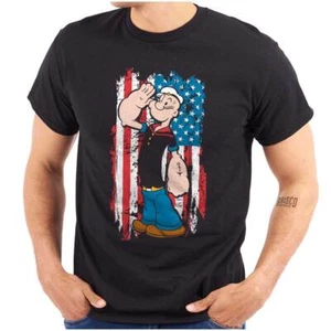 Popeye the Sailor Man Salute American Flag Womens or Mens Crewneck T Shirt Tee - Picture 1 of 7