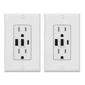ELEGRP 30-Watt 15 Amp 3-Port Type C and Dual Type A USB Duplex USB Wall Outlet - Picture 1 of 6