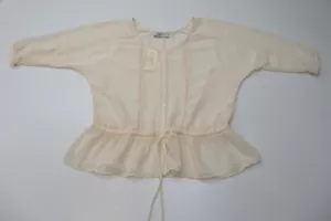 ROMY Damenbluse Größe S Knopfleiste Spitzenbesatz elfenbeinfarben Kordelzug Schößchen - Bild 1 von 9