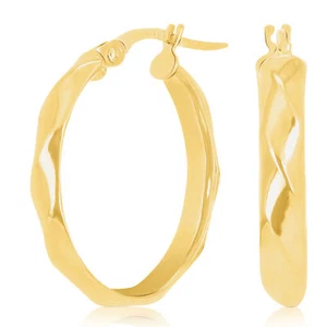 Italian 14k Yellow Gold Basket Weave Oval Hoop Earrings 3.6mm 1" x 0.75" 1.8gram - Picture 1 of 4