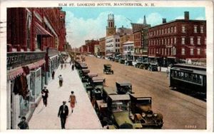 Manchester, New Hampshire - Downtown on Elm Street, looking South - in 1927 - Picture 1 of 2