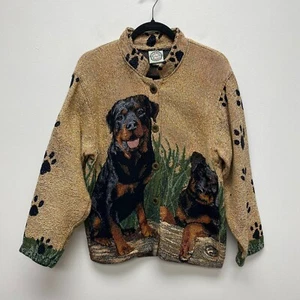 VTG 90s Sugar Street Weavers Rottweiler Button-up Coat Cotton Tapestry Jacket S - Picture 1 of 11