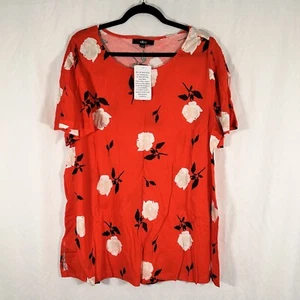 ellos Blouse Women's Large Orange Floral Print Short Sleeve Round Neck Pullover - Picture 1 of 8