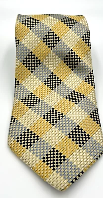 Corbata Carlo Palazzi Studio 100 % seda ancha hecha en EE. UU. para hombre dorada azul a cuadros 4W 60L Foto 1 de 4