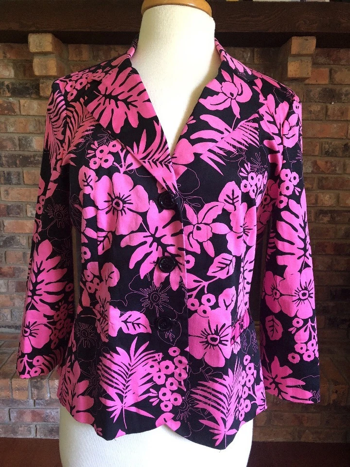 Blazer Moda Bug Talla M Negro Rosa Diseño Floral Mangas 3/4 Foto 1 de 4