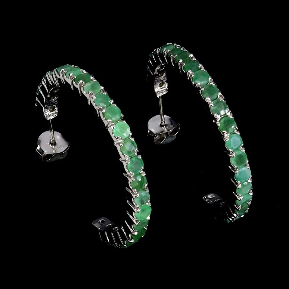 925 Sterling Silver Earrings Round Emerald 3mm Natural Gemstone Jewelry - Image 1 of 4