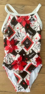 TYR Girls Size 24 Red White Red Black Swim Suit One Piece Diamondfit LUCKY New - Picture 1 of 7