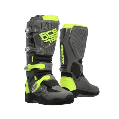 Stivali Uomo Acerbis WHOOPS Grigio Giallo Fluo Con Snodo Motocross Enduro - Image 1 of 4