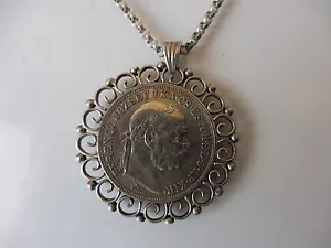 schöne,alte Kette_mit Münz-Anhänger__5 Krona 1908__Silber__Medaillon ! - Bild 1 von 5
