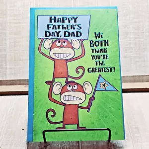 American Greetings Father's Day Card 6x8 To Dad From Both Of Us Monkeys Green - Picture 1 of 8
