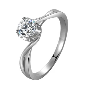 Elegant Twisted Shank Solitaire Ring 925 Sterling Silver Engagement & Wedding - Picture 1 of 10