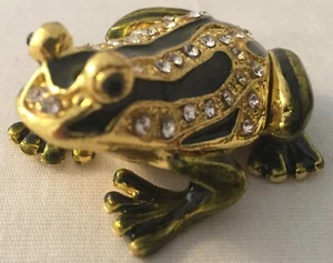 Enameled Jumping Frog Keepsake Box with Crystals In Lined Box - Picture 1 of 3