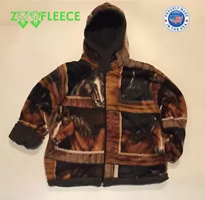 ZooFleece Horses Brown Kids Boys Girls Equine Jacket Hooded Coat Reversible Warm - Picture 1 of 2