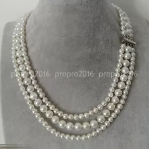 Collar de cuentas redondas 3 filas 6-8 mm blanco concha del Mar del Sur 17-19 pulgadas - Imagen 1 de 3