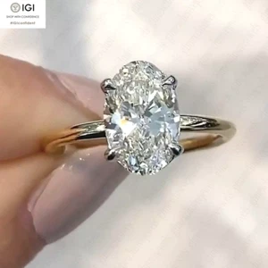 IGI 2.05CT Oval Lab Grown Diamond F VS1 Engagement Ring Solid 14k Two-Tone Gold - Picture 1 of 13