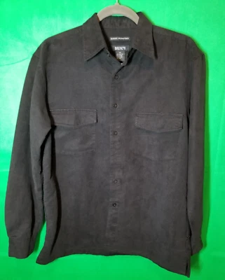Bruno Men Black Medium Sueded Microfiber Long Sleeve Button Soft Comfy Nightlife - Image 1 of 3