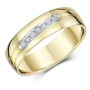 6mm 9ct Yellow Gold Diamond Wedding Ring Heavy Weight Court Shape UK Hallmarked - Picture 1 of 4