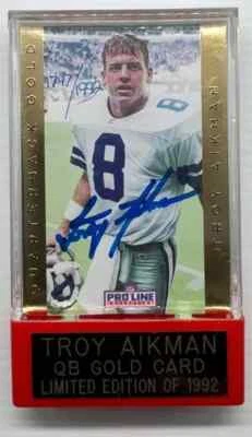 1996 Proline Football Troy Aikman Quarterback Gold Autograph Auto Cowboys - Image 1 of 2