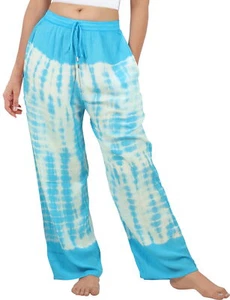 LA LEELA Women's Ethnic Loose Wide Pants Camping Palazzo One Size Teal, Tie Dye - Picture 1 of 3
