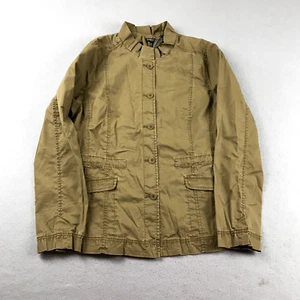 Eileen Fisher Jacket Womens LP Brown Long Sleeves Button Up Ruffled Neck - Picture 1 of 10