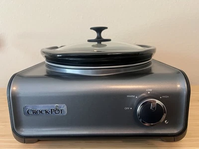 Crock Pot Hookup 3.5 Qt Oval Slow Cooker SCCPMD3 Gray Charcoal Connectable WORKS - Image 1 of 4