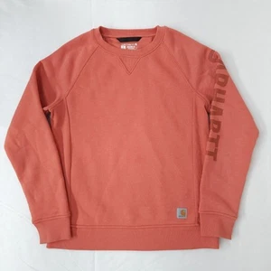Carhartt Logo Crewneck Pullover Sweatshirt Womens S Small 4-6 Relaxed Fit Coral - Picture 1 of 11