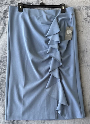 Vince Camuto MIDI Dusty Blue Ruffled Below Knee Pencil Skirt L NEW NWT $79 - Imagem 1 de 4