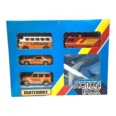 1986 Matchbox Lufthansa Action Pack G-11 Original Pkg. 5 Airline Vehicles Macau - Image 1 of 4