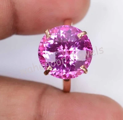 Anillo de boda certificado rubí rosa natural redondo a cuadros de plata de ley 925 Foto 1 de 4