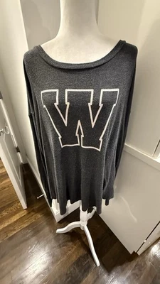 Camisa Wildfox Manga Larga Gris Térmico Claro Sudadera Mediana Blanca W Foto 1 de 4