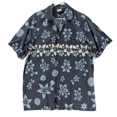 Go босиком рубашка мужская большой синий серый гавайский Алоха цветочный хлопок сделано в США - Изображение 1 из 4