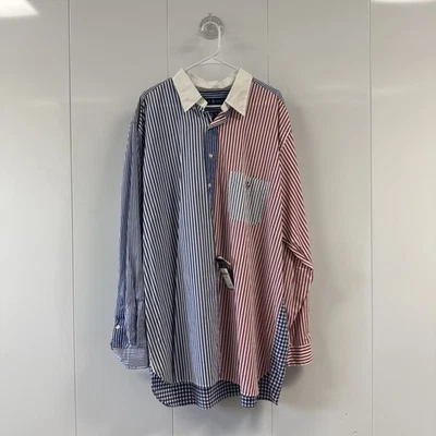 Polo Ralph Lauren Red White Blue Striped Gingham Check Shirt Men's 2XLT Tall - Image 1 of 4