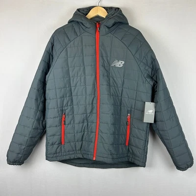 New Balance Tech Jacket Puffer Full Zip Gray Poly Fill Hooded Men's Size L - Image 1 of 4