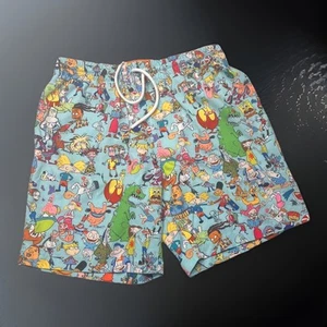 RSVLTS Nickelodeon Swim Trunks Men Sz Medium Blue Multi Lined Spongebobs Rugrats - Picture 1 of 14