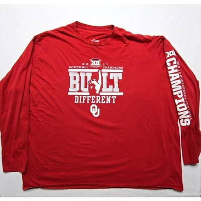 OU Football Champions Built Different 5XL Red Sooners Long Sleeve Shirt 2017 - Image 1 of 4
