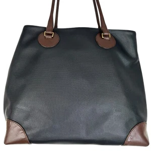 Vintage Bottega Veneta Leather Coated Canvas Tote Bag Handbag Black Brown - Picture 1 of 22