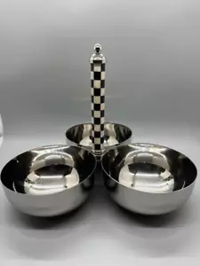 MacKenzie Childs Courtly Check 3 Bowl Enamelware Server with Center Handle - Picture 1 of 7