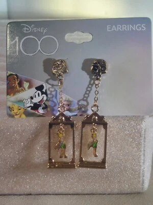 PENDIENTES PERFORADOS COLGANTES TONO DORADO DISNEY TINKER BELL DISEÑO LINTERNA Y CALAVERA Foto 1 de 4