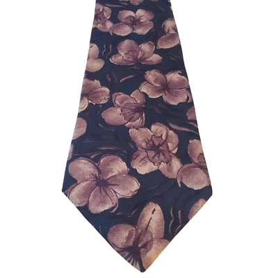 Traje de Negocios Geoffrey Beene Cuello Corbata Hombres Lujo Azul Marino Púrpura Floral Seda Italiana Foto 1 de 4