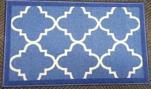 TEXTILE KITCHEN RUG (nonskid back)(20" x 30") BLUE BROOKLYN TRELLIS DESIGN, WW - Picture 1 of 9