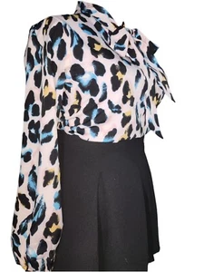 Leopard print pink bg tie neck pussybow blouse. 44"/46" bust. Size 18/20 UK New - Picture 1 of 5